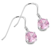 Rose Pink CZ Sterling Silver Dangling Earrings, e435